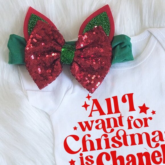 Baby Girl Christmas Outfit : All I Want For Christmas Is Chanel NEW 12-18M - Picture 4 of 4